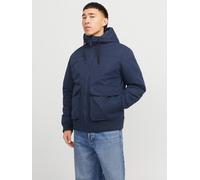 Bomberjacke JACK & JONES "JJCONSTRUCT BOMBER mit glänzender Oberfläche", Herren, Gr. S, blau (navy blazer), Web, Obermaterial: 100% Polyester, unifarben, slim fit, Rippbündchen, Jacken Bomberjacke (57