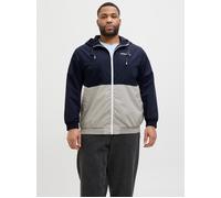 Bomberjacke "JJERUSH HOOD BOMBER NOOS PLS", Damen, Gr. 4XL, weiß (sky captain detail:weiß, light grau melange blocking), Web, Obermaterial: 100% Polyester, JACK & JONES PLUSSIZE, colorblocking, melier