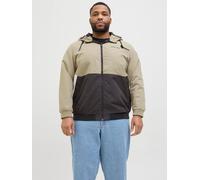 Bomberjacke "JJERUSH HOOD BOMBER NOOS PLS", Herren, Gr. 3XL, coriander detail:schwarz, weiß blocking, Web, Obermaterial: 100% Polyester, JACK & JONES PLUSSIZE, colorblocking, regular fit taillenbedeck