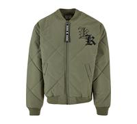 Bomberjacke KARL KANI "Karl Kani Herren KM224-021-1 KK OG Old English Quilted Bomber", Damen, Gr. XS, military grün, 100% Polyester, mehrfarbig, normal, Rundhals, Jacken Bomberjacke (32362146-XS) mili