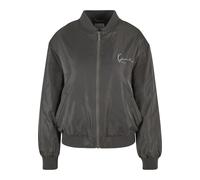 Bomberjacke KARL KANI "Karl Kani Karl Kani Chest Signature Bomber Jacket", Damen, Gr. XXS, grau, 100% Polyester, mehrfarbig, normal, amerikanischer Ausschnitt, Jacken Bomberjacke (73609121-XXS) grau