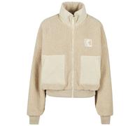 Bomberjacke KARL KANI "Karl Kani OG Crop Teddy Bomber Jacket", Damen, Gr. S, beige (sand), 100% Polyester, mehrfarbig, oversize, hoch geschlossener Ausschnitt, Jacken Bomberjacke (50686960-S) sand