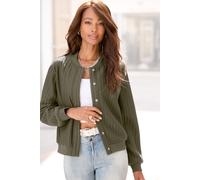 Bomberjacke LASCANA, Damen, Gr. 34, grün (khaki), Jersey, Obermaterial: 80% Polyester, 18% Viskose, 2% Elasthan. Bündchen: 95% Baumwolle, 5% Elasthan. Taschenfutter: 100% Baumwolle, unifarben, figurum
