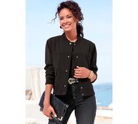 Bomberjacke LASCANA, Damen, Gr. 34, schwarz, Stoff, Obermaterial: 95% Polyester, 5% Elasthan. Futter: 100% Polyester, unifarben, modisch, figurumspielend hüftlang, Langarm angesetztes Bündchen, Jacken