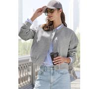 Bomberjacke LASCANA, Damen, Gr. 42, grau (grau meliert), Flanell, Obermaterial: 90% Polyester, 10% Viskose. Futter: 100% Polyester, unifarben, modisch, figurumspielend normal, Rundhals, Langarm angese