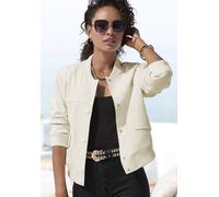 Bomberjacke LASCANA, Damen, Gr. 44, beige (creme), Stoff, Obermaterial: 95% Polyester, 5% Elasthan. Futter: 100% Polyester, unifarben, figurumspielend hüftlang, angesetztes Bündchen, Jacken Bomberjack