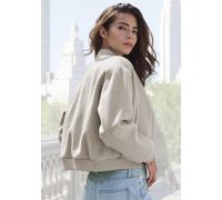 Bomberjacke LASCANA, Damen, Gr. 46, sand meliert, Flanell, Obermaterial: 90% Polyester, 10% Viskose. Futter: 100% Polyester, unifarben, figurumspielend normal, Rundhals, angesetztes Bündchen, Jacken,