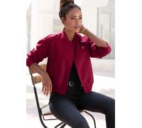 Bomberjacke LASCANA "in leicht verkürzter Länge mit Rippbündchen und Druckknopfleiste", Damen, Gr. 44, bordeaux, Flanell, Obermaterial: 90% Polyester, 10% Viskose. Futter: 100% Polyester, unifarben, f