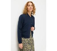Bomberjacke LASCANA "mit Druckknöpfen und Rippstrickbündchen", Damen, Gr. 38, blau (navy), Stoff, Obermaterial: 95% Polyester, 5% Elasthan. Futter: 100% Polyester, unifarben, figurumspielend hüftlang,