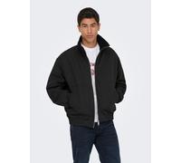 Bomberjacke ONLY & SONS "ONSDUNCAN PADDED JACKET OTW", Herren, Gr. S, schwarz, Web, Obermaterial: 100% Polyester, unifarben, regular fit normal, hoch geschlossener Ausschnitt, Jacken Bomberjacke (9926