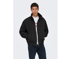 Bomberjacke ONLY & SONS "ONSDUNCAN PADDED JACKET OTW", Herren, Gr. L, schwarz, Web, Obermaterial: 100% Polyester, unifarben, regular fit normal, hoch geschlossener Ausschnitt, Jacken Bomberjacke (9926