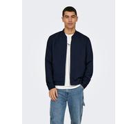 Bomberjacke ONLY & SONS "ONSMARK BOMBER 0209 NOOS", Herren, Gr. L, blau (night sky), Web, Obermaterial: 64% Viskose, 31% Polyester, 5% Elasthan, unifarben, normal, Rundhals, Bündchen, Jacken Bomberjac