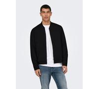 Bomberjacke ONLY & SONS "ONSMARK BOMBER 0209 NOOS", Herren, Gr. L, schwarz, Web, Obermaterial: 64% Viskose, 31% Polyester, 5% Elasthan, unifarben, normal, Rundhals, Bündchen, Jacken Bomberjacke (22210