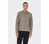 Bomberjacke ONLY & SONS "ONSMIKE FAKE SUEDE JACKET OTW", Herren, Gr. M, beige (falcon), Web, Obermaterial: 100% Polyester, unifarben, regular fit normal, Jacken Bomberjacke (25767656-M) falcon