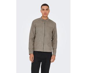 Bomberjacke ONLY & SONS "ONSMIKE FAKE SUEDE JACKET OTW", Herren, Gr. S, beige (falcon), Web, Obermaterial: 100% Polyester, unifarben, regular fit normal, Jacken Bomberjacke (25767656-S) falcon