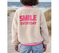 Bomberjacke SMILE EVERYDAY - dicker Teddystoff - creme farbliche Akzente - 4 Größen XL