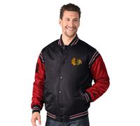 Bomberjacke STARTER "Starter Jacke Chicago Blackhawks Starter Satin Varsity", Herren, Gr. L, schwarz, Popeline;Jersey, 100% Polyester, Jacken Bomberjacke (22169116-L) schwarz