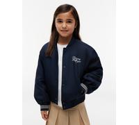 Bomberjacke TOMMY HILFIGER, Mädchen, Gr. 12 (152), blau (schwarz night navy), Web, Obermaterial: 100% Polyester. Futter: 100% Polyester. Füllung: 50% Polyester, 50% Polyester (REPREVE), unifarben, reg