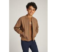 Bomberjacke TOMMY HILFIGER "TWILL BOMBER JACKET", Jungen, Gr. 14 (164), braun (hickory), Web, Obermaterial: 65% Baumwolle, 35% Polyamid, unifarben, regular fit, Raglanärmel Rippbündchen, Jacken Bomber