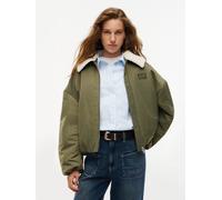 Bomberjacke TOMMY JEANS "TJW FUR COLLAR UTILITY BOMBER", Damen, Gr. L (42/44), grün (dunkelgrünery), Web, Obermaterial: 100% Nylon. Futter: 100% Polyester. Füllung: 100% Polyester, unifarben, regular
