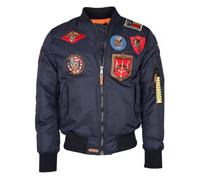 Bomberjacke TOP GUN "im Pilotenstil mit Patches TG20191053", Herren, Gr. 52L, blau (navy), Obermaterial: 100% Nylon; Innenfutter: 100% Polyester; Strick: 100% Polyester; Wattierung: 100% Polyester, Ja
