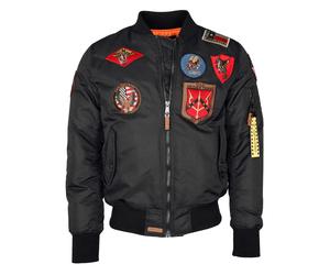 Bomberjacke TOP GUN "im Pilotenstil mit Patches TG20191053", Herren, Gr. 52L, schwarz, Obermaterial: 100% Nylon; Innenfutter: 100% Polyester; Strick: 100% Polyester; Wattierung: 100% Polyester, Jacken