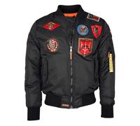 Bomberjacke TOP GUN "im Pilotenstil mit Patches TG20191053", Herren, Gr. 56 (XXL), schwarz, Obermaterial: 100% Nylon; Innenfutter: 100% Polyester; Strick: 100% Polyester; Wattierung: 100% Polyester, J