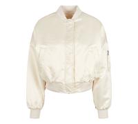 Bomberjacke URBAN CLASSICS "Urban Classics Damen Ladies Short Oversized Satin Bomber Jacket", Damen, Gr. XXL, sandweiß, 98% Polyester, 2% Elasthan, unifarben, oversize, amerikanischer Ausschnitt, Jack