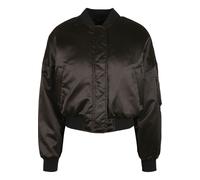Bomberjacke URBAN CLASSICS "Urban Classics Damen Ladies Short Oversized Satin Bomber Jacket", Damen, Gr. 3XL, schwarz, 98% Polyester, 2% Elasthan, unifarben, oversize, amerikanischer Ausschnitt, Jacke