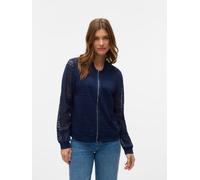 Bomberjacke VERO MODA "VMHONEY LACE BOMBER JACKET WVN GA", Damen, Gr. M, navy blazer pattern:original lace, Web, Obermaterial: 75% Baumwolle, 25% Nylon, unifarben, Rundhals, Jacken Bomberjacke (846316
