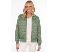 Bomberjacke ZWILLINGSHERZ "Be Happy", Damen, Gr. L, grün (tannengrün), Steppware, Obermaterial: 100% Polyester, regular fit kurz, angesetztes Bündchen, Jacken Bomberjacke, modisch, Kontrastdetails, re