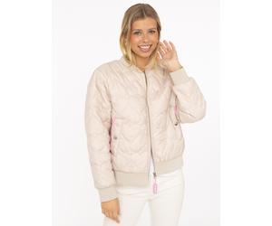 Bomberjacke ZWILLINGSHERZ "Be Happy", Damen, Gr. L, new beige, Steppware, Obermaterial: 100% Polyester, regular fit kurz, angesetztes Bündchen, Jacken Bomberjacke, modisch, Kontrastdetails, regular fi