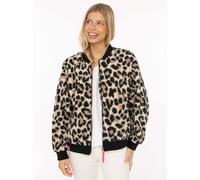 Zwillingsherz Teddy-Bomberjacke im Leo-Muster - Damen Übergangsjacke - Kurze stylische Jacke für Frühling & Herbst - Kuschelige Outdoorjacke mit Reißverschluss - Trendpiece für Alltag & Freizeit