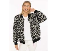 Bomberjacke ZWILLINGSHERZ "Classic Leo", Damen, Gr. S, grau, Bouclé, Obermaterial: 100% Polyester, gemustert, mehrfarbig, taillenbedeckt, ohne Ausschnitt, Rippbündchen, Jacken Bomberjacke, stylisch,ku