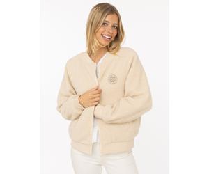 Bomberjacke ZWILLINGSHERZ "Good Vibes", Damen, Gr. L, hellbeige, Bouclé, Obermaterial: 100% Polyester, unifarben, taillenbedeckt, ohne Ausschnitt, Rippbündchen, Jacken Bomberjacke, große Herzen auf de