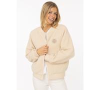 Bomberjacke ZWILLINGSHERZ "Good Vibes", Damen, Gr. XXL, hellbeige, Bouclé, Obermaterial: 100% Polyester, unifarben, taillenbedeckt, ohne Ausschnitt, Rippbündchen, Jacken Bomberjacke, große Herzen auf