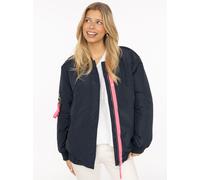 Bomberjacke ZWILLINGSHERZ "Happy", Damen, Gr. M, marine, Web, Obermaterial: 100% Polyester, unifarben, Po-bedeckend, ohne Ausschnitt, Rippbündchen, Jacken Bomberjacke, verdeckter Reißveschluss, Tasche
