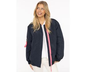 Bomberjacke ZWILLINGSHERZ "Happy", Damen, Gr. S, marine, Web, Obermaterial: 100% Polyester, unifarben, Po-bedeckend, ohne Ausschnitt, Rippbündchen, Jacken Bomberjacke, verdeckter Reißveschluss, Tasche
