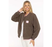 Bomberjacke ZWILLINGSHERZ "Smile Love", Damen, Gr. M, braun, Plüsch, Obermaterial: 100% Polyester, kontrastfarbene Details, unifarben, hüftbedeckend, ohne Ausschnitt, angesetztes Bündchen, Jacken Bomb