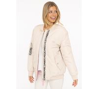 Bomberjacke ZWILLINGSHERZ "Wild Heart", Damen, Gr. S, hellbeige, Web, Obermaterial: 100% Polyester, unifarben, Basic Po-bedeckend, ohne Ausschnitt, Rippbündchen, Jacken Bomberjacke, Stickerei, Reißver