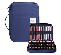 BOMKEE Federmäppchen mit 220 Schlitze Mehrschichtige Bleistift Organizer für Prismacolor Aquarell Bleistifte, Crayola Buntstifte, Marco-Stifte, Kosmetikpinsel(Blau)