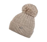 Bommelmütze CHILLOUTS "Estephania Hat", Damen, beige, Feinstrick, Kunstfaser, Zopfmuster, meliert, Mützen, mit weichem Fleecefutter (77753404-0) beige