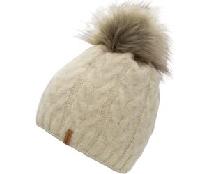 Bommelmütze CHILLOUTS "Flora Hat", Damen, beige (natural), Obermaterial: 76% Polyacryl, 22% Polyester, 2% Polyamid, Zopfmuster, unifarben, Mützen, mit abnehmbarem Kunstfell-Pompon, in Europa gefertigt