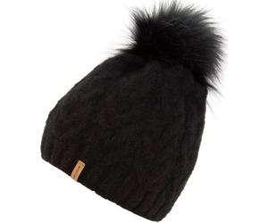 Bommelmütze CHILLOUTS "Flora Hat", Damen, schwarz, Obermaterial: 76% Polyacryl, 22% Polyester, 2% Polyamid, Zopfmuster, unifarben, Mützen, mit abnehmbarem Kunstfell-Pompon, in Europa gefertigt (749114