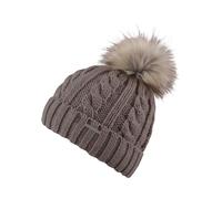 Bommelmütze CHILLOUTS "Joan Hat", Damen, braun (walnut), Grobstrick, Kunstfaser, Zopfmuster, unifarben, Mützen, Mit Fake-Fur Pom Pom, Zopfmuster (17751545-0) walnut