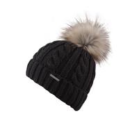 Bommelmütze CHILLOUTS "Joan Hat", Damen, schwarz, Grobstrick, Kunstfaser, Zopfmuster, unifarben, Mützen, Mit Fake-Fur Pom Pom, Zopfmuster (48673602-0) schwarz