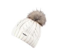 Bommelmütze CHILLOUTS "Joan Hat", Damen, weiß (off, weiß), Grobstrick, Kunstfaser, Zopfmuster, unifarben, Mützen, Mit Fake-Fur Pom Pom, Zopfmuster (92455038-0) off, weiß