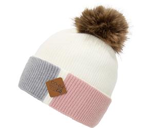 Bommelmütze CHILLOUTS "Vinny Hat", Damen, weiß, Obermaterial: 40% Polyacryl, 32% Polyamid, 28% Polyester, colorblocking, Mützen, Mit farbigem Umschlag und Pompon aus Kunstfell (62613853-0) weiß