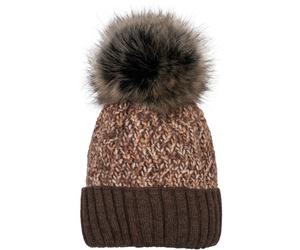 Bommelmütze STYLEBREAKER "Bunte Strick Bommelmütze mit Thermo-Fleece", Damen, braun (braun, beige), 85% Polyacryl PAN. 15% Polyamid PA., Modisch, Mützen (16905356-0) braun, beige