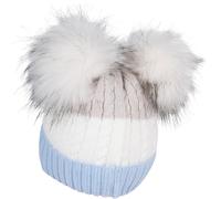 Bommelmütze STYLEBREAKER "Gestreifte Kinder Bommelmütze mit zwei Bommel", Jungen, blau (hellblau, weiß, hellgrau), 100% Polyacryl PAN., Modisch, Mützen (73466768-0) hellblau, weiß, hellgrau